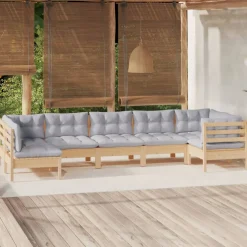 vidaXL 7-delige Loungeset met grijze kussens grenenhout