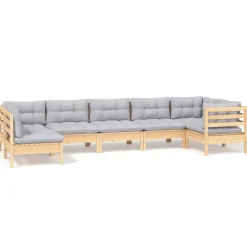 vidaXL 7-delige Loungeset met grijze kussens grenenhout