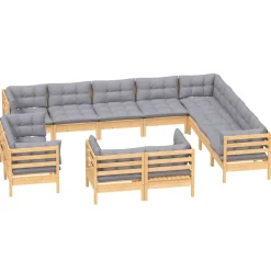 vidaXL 12-delige Loungeset met grijze kussens massief grenenhout