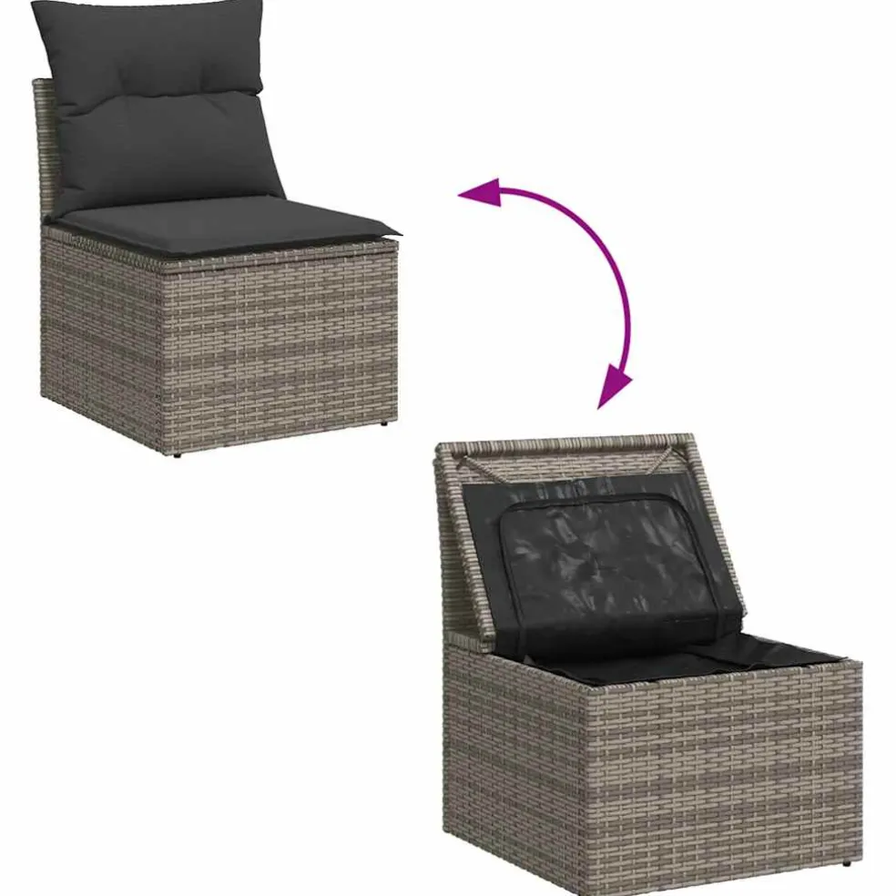 vidaXL 6-delige Loungeset met kussens poly rattan grijs