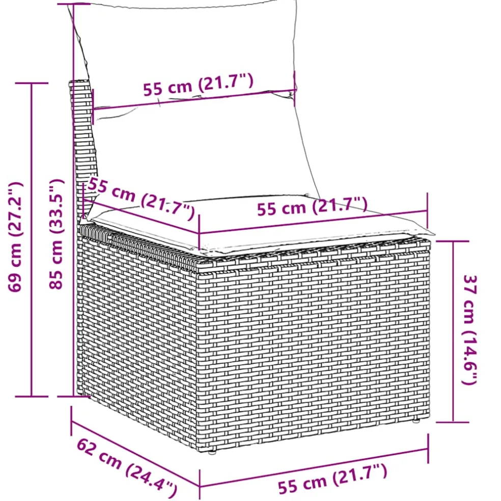 vidaXL 6-delige Loungeset met kussens poly rattan grijs