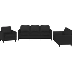 vidaXL 3-delige Loungeset met kussens kunstleer zwart