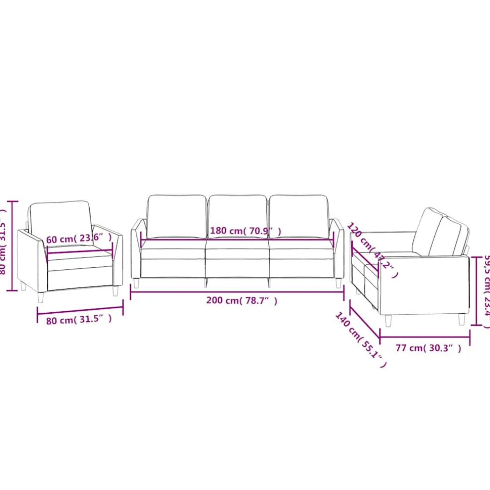 vidaXL 3-delige Loungeset met kussens kunstleer zwart