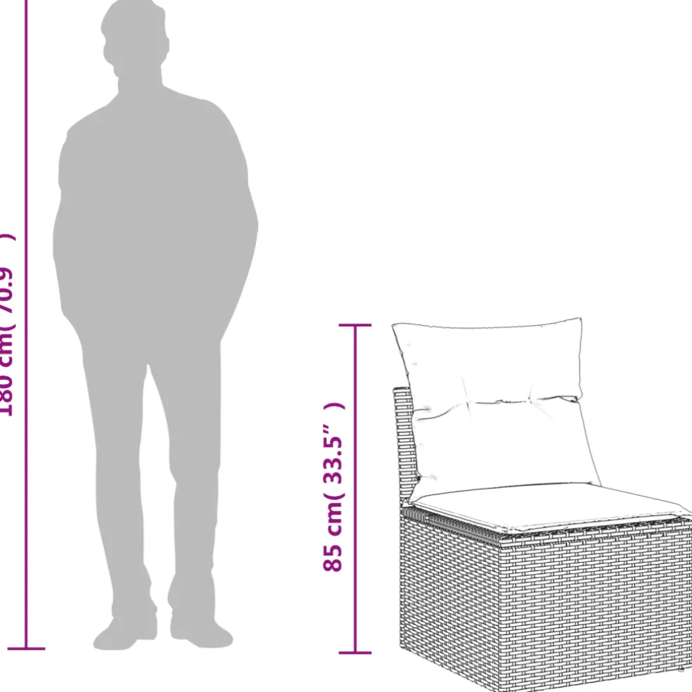 vidaXL 6-delige Loungeset met kussens poly rattan grijs