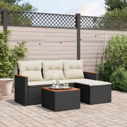 vidaXL 6-delige Loungeset met kussens poly rattan grijs