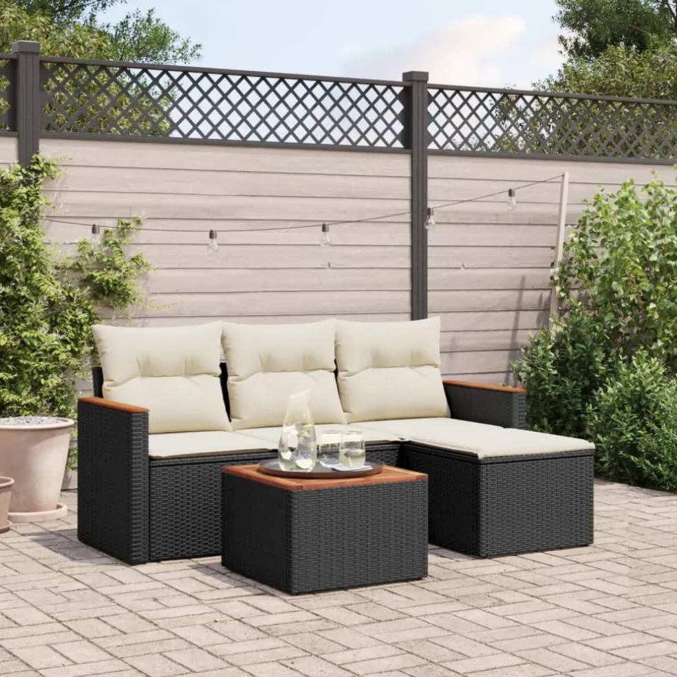 vidaXL 6-delige Loungeset met kussens poly rattan grijs