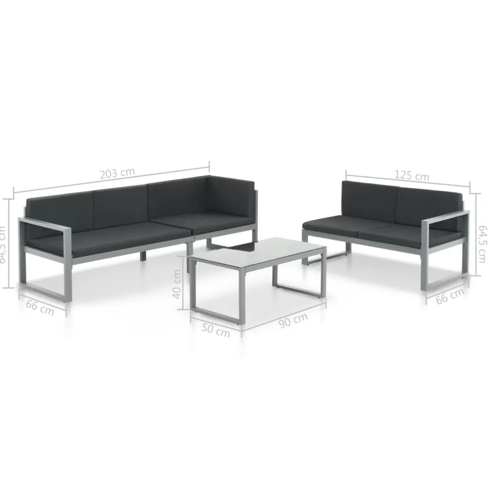 vidaXL 4-delige Loungeset met kussens poly rattan grijs