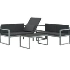 vidaXL 4-delige Loungeset met kussens poly rattan grijs