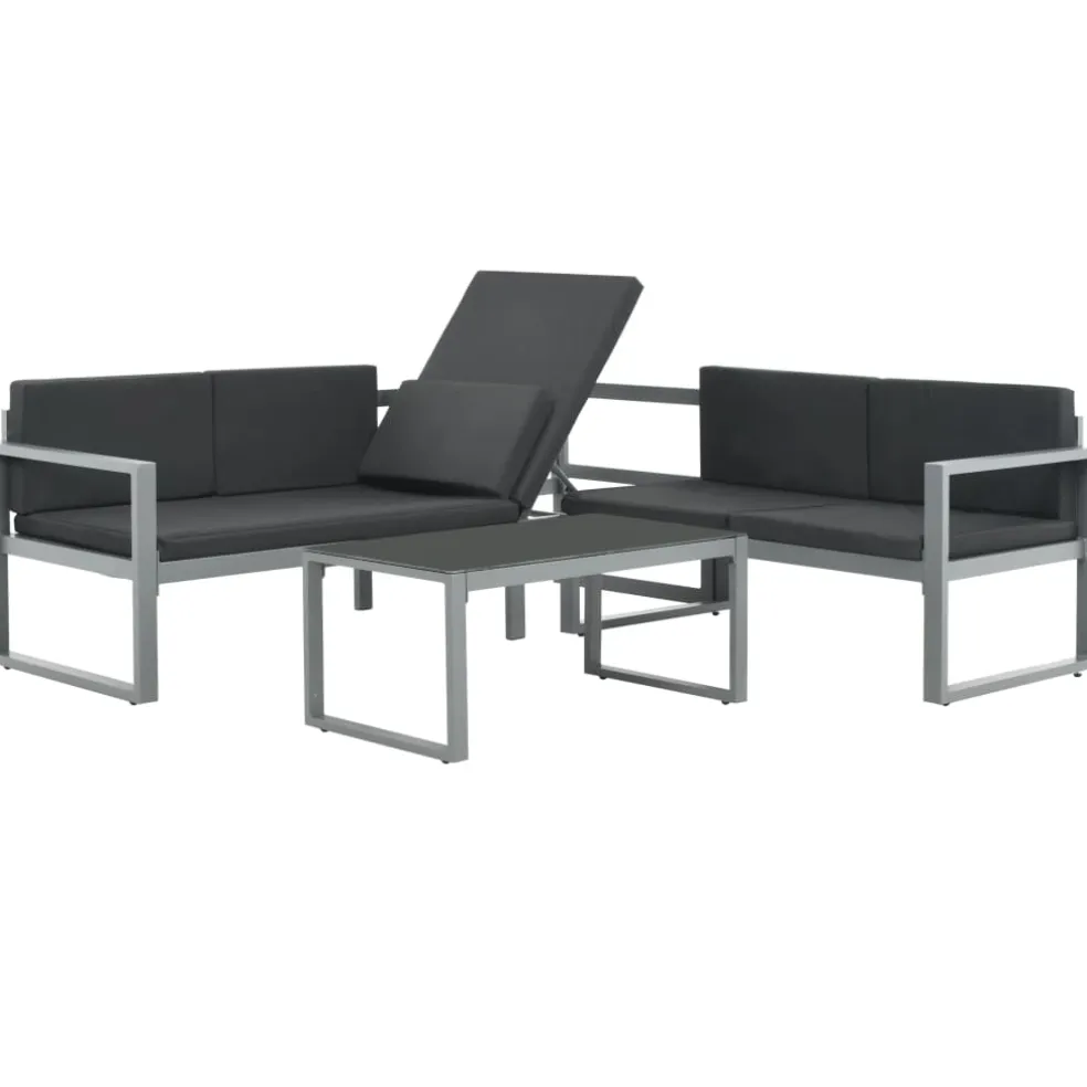 vidaXL 4-delige Loungeset met kussens poly rattan grijs
