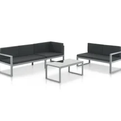 vidaXL 4-delige Loungeset met kussens poly rattan grijs
