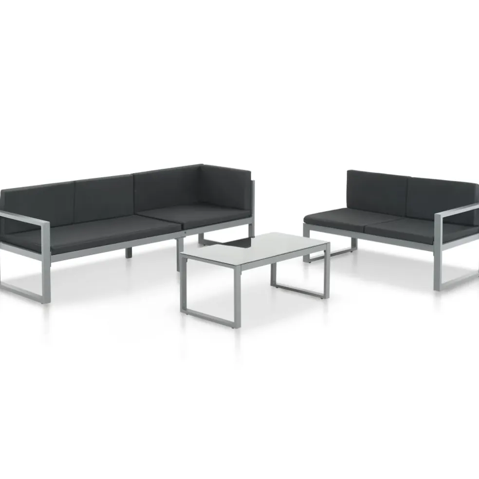 vidaXL 4-delige Loungeset met kussens poly rattan grijs