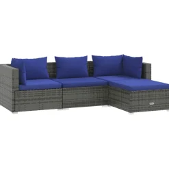 vidaXL 4-delige Loungeset met kussens poly rattan grijs