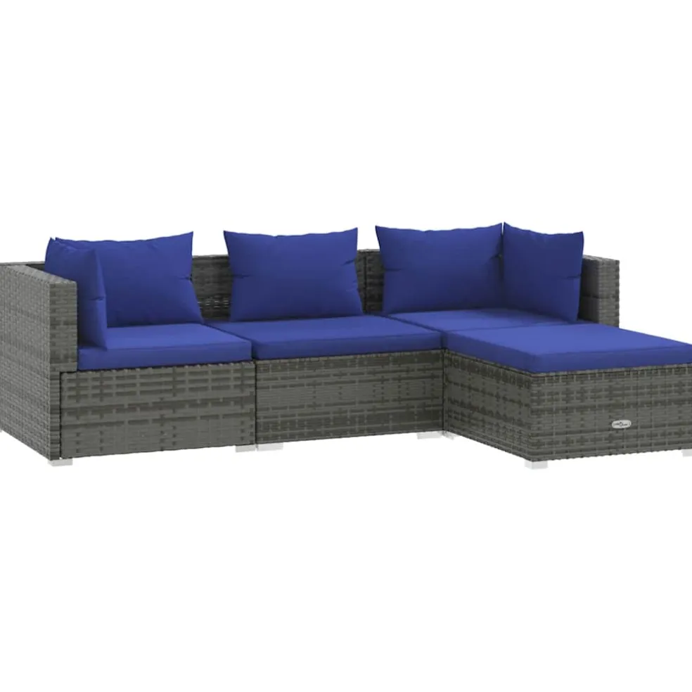 vidaXL 4-delige Loungeset met kussens poly rattan grijs