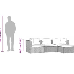 vidaXL 4-delige Loungeset met kussens poly rattan grijs