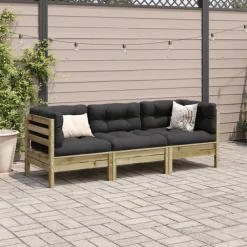 vidaXL 3-delige Loungeset met kussens geïmpregneerd grenenhout