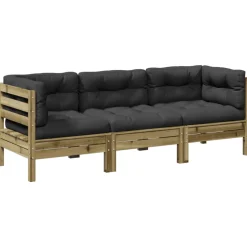 vidaXL 3-delige Loungeset met kussens geïmpregneerd grenenhout