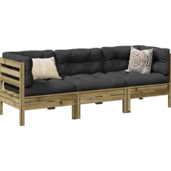vidaXL 3-delige Loungeset met kussens geïmpregneerd grenenhout