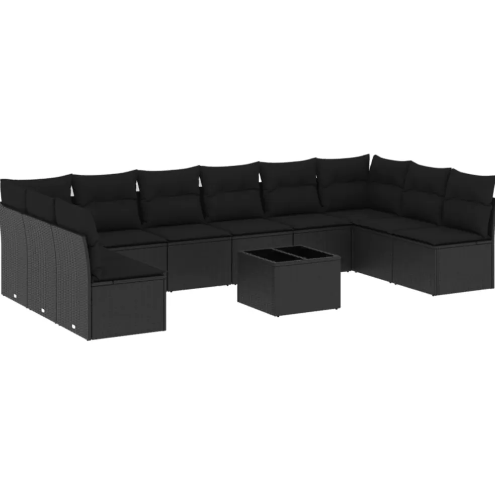 vidaXL 11-delige Loungeset met kussens poly rattan zwart
