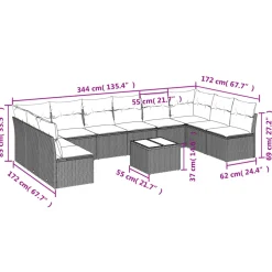 vidaXL 11-delige Loungeset met kussens poly rattan zwart