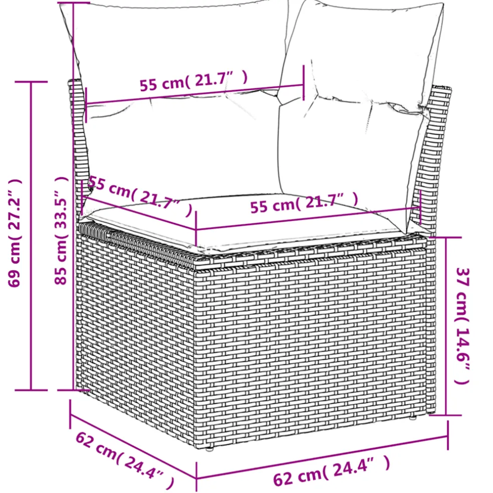 vidaXL 11-delige Loungeset met kussens poly rattan zwart