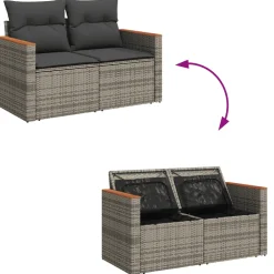 vidaXL 13-delige Loungeset met kussens poly rattan grijs