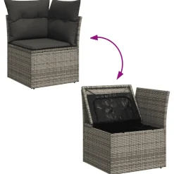 vidaXL 13-delige Loungeset met kussens poly rattan grijs