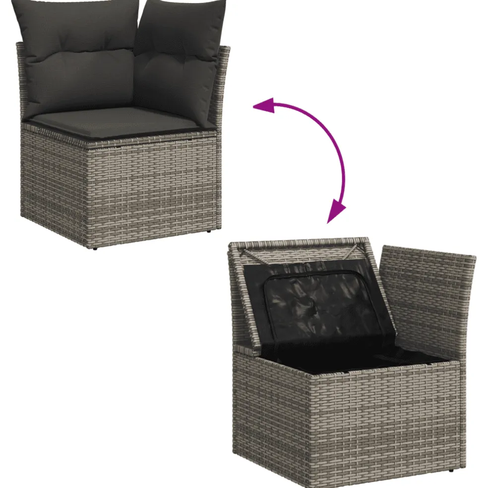 vidaXL 13-delige Loungeset met kussens poly rattan grijs
