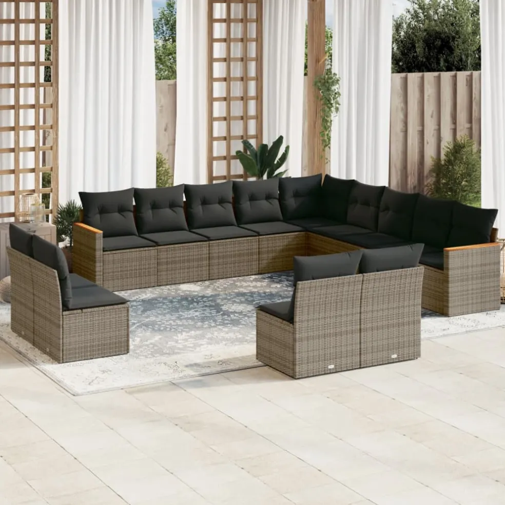 vidaXL 13-delige Loungeset met kussens poly rattan grijs