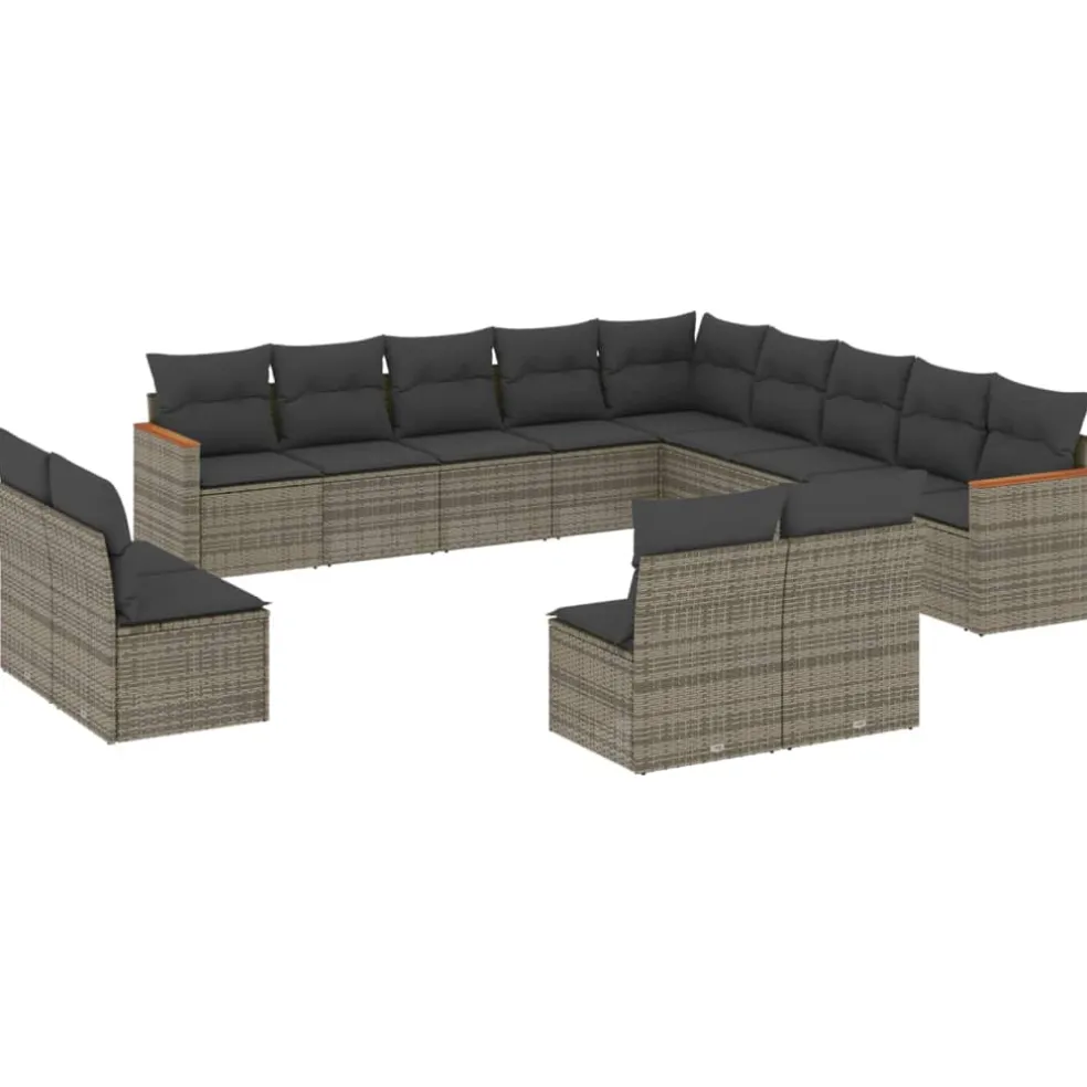 vidaXL 13-delige Loungeset met kussens poly rattan grijs