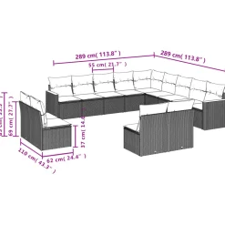 vidaXL 13-delige Loungeset met kussens poly rattan grijs