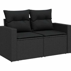 vidaXL 4-delige Loungeset met kussens poly rattan zwart