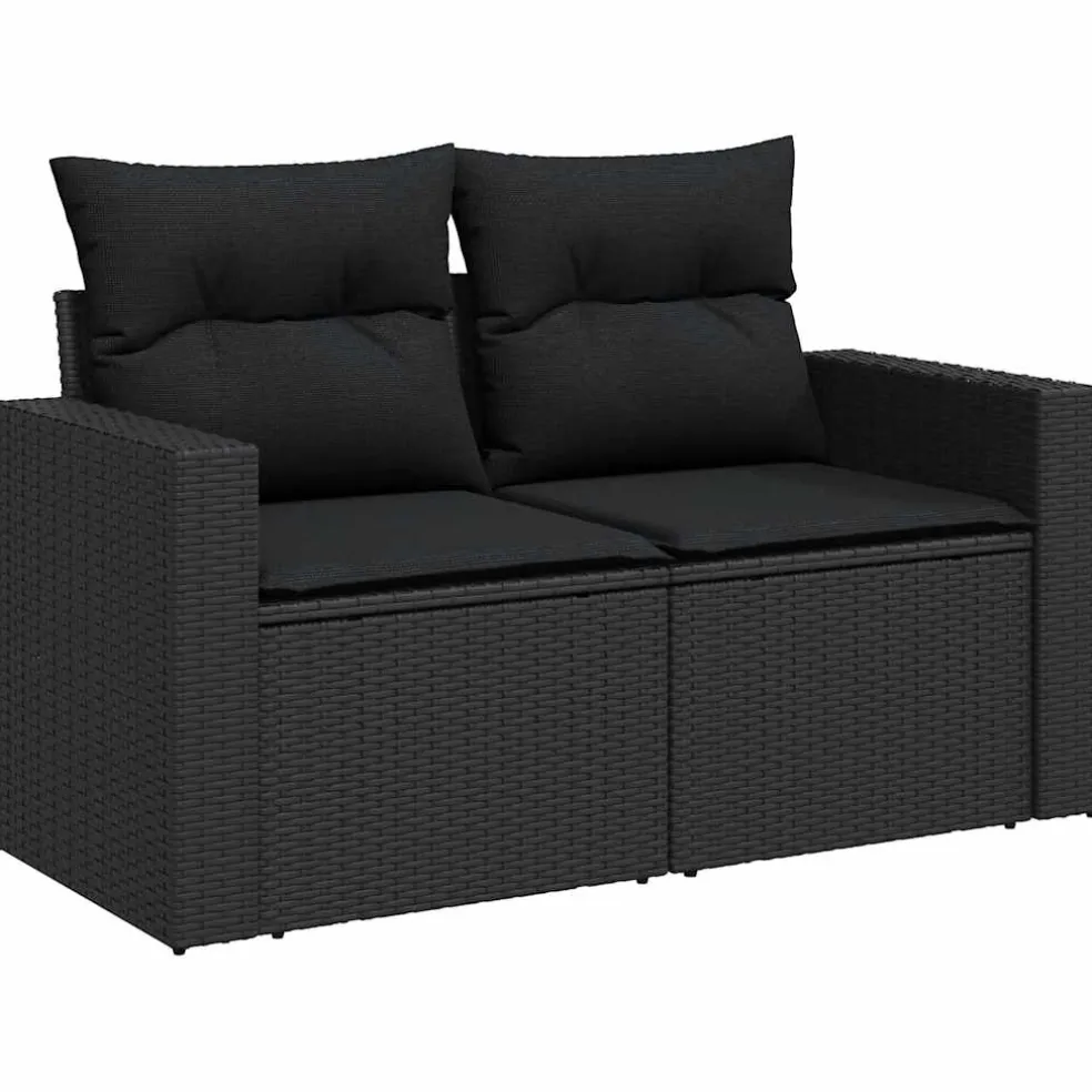 vidaXL 7-delige Loungeset met kussens poly rattan zwart