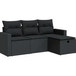 vidaXL 7-delige Loungeset met kussens poly rattan zwart