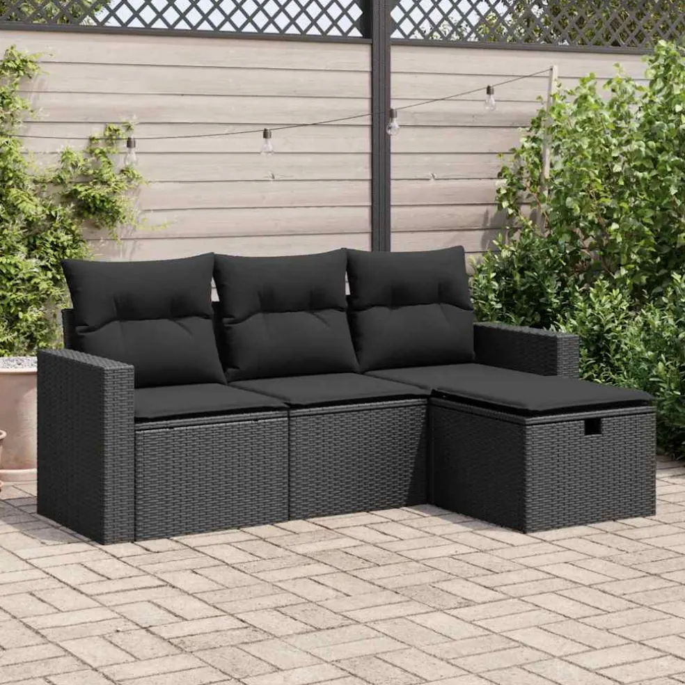 vidaXL 7-delige Loungeset met kussens poly rattan zwart