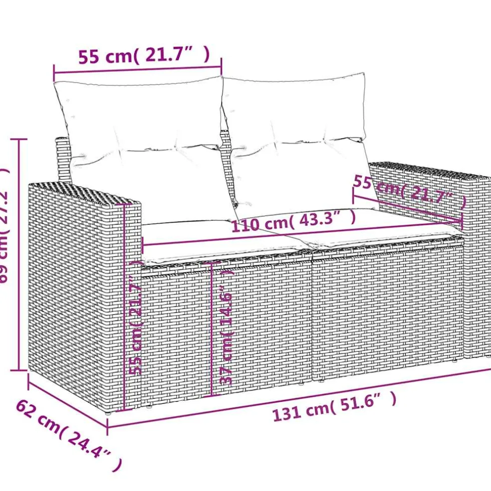 vidaXL 7-delige Loungeset met kussens poly rattan zwart