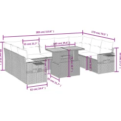 vidaXL 10-delige Loungeset met kussens poly rattan grijs