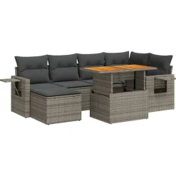 vidaXL 7-delige Loungeset met kussens poly rattan grijs