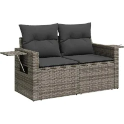vidaXL 7-delige Loungeset met kussens poly rattan grijs