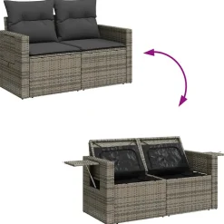 vidaXL 7-delige Loungeset met kussens poly rattan grijs