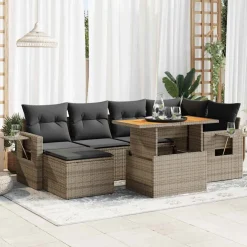 vidaXL 7-delige Loungeset met kussens poly rattan grijs