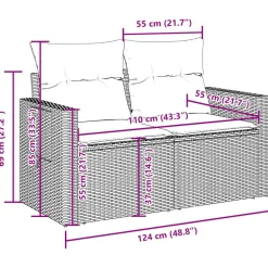 vidaXL 7-delige Loungeset met kussens poly rattan grijs