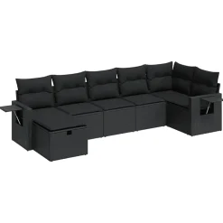 vidaXL 7-delige Loungeset met kussens poly rattan zwart
