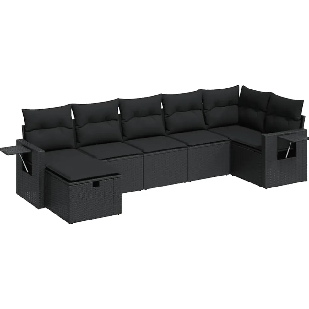 vidaXL 7-delige Loungeset met kussens poly rattan zwart