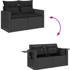 vidaXL 7-delige Loungeset met kussens poly rattan zwart