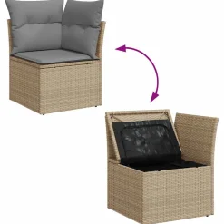 vidaXL 9-delige Loungeset met kussens poly rattan beige