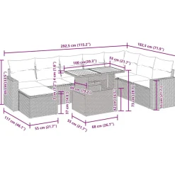 vidaXL 4-delige Loungeset met kussens poly rattan bruin