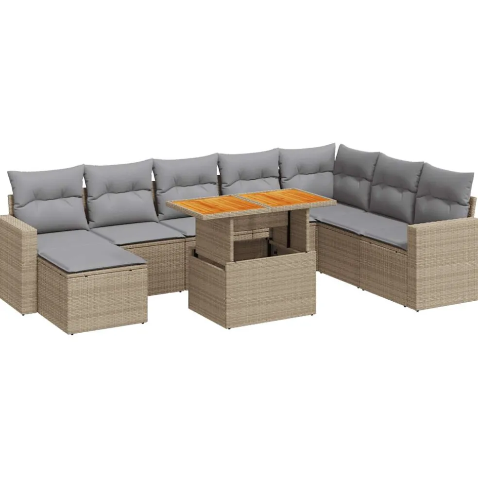 vidaXL 4-delige Loungeset met kussens poly rattan bruin