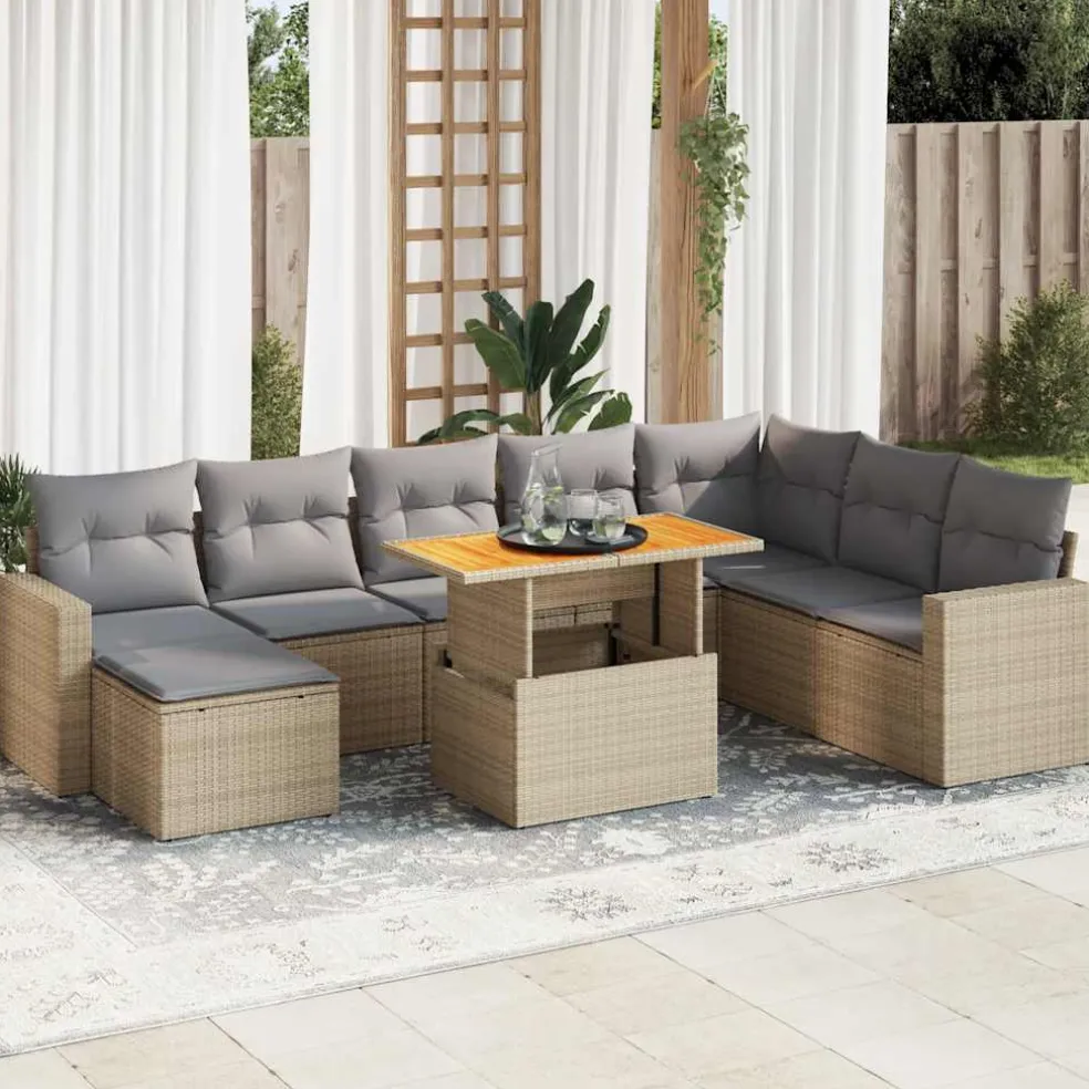 vidaXL 4-delige Loungeset met kussens poly rattan bruin