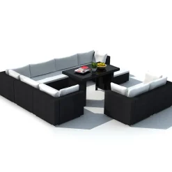 vidaXL 10-delige Loungeset met kussens poly rattan zwart