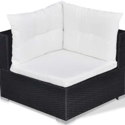vidaXL 10-delige Loungeset met kussens poly rattan zwart